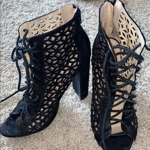Lace up black booties